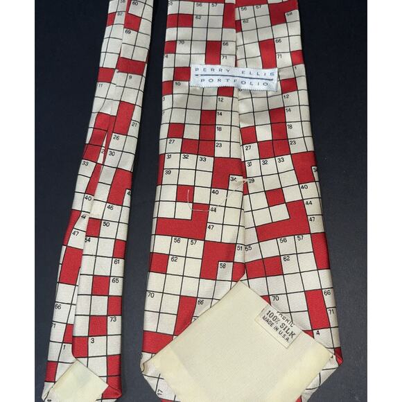 Crossword Mens Perry Ellis‎ Silk Red/ Beige Neck Tie. One Size - Picture 4 of 4